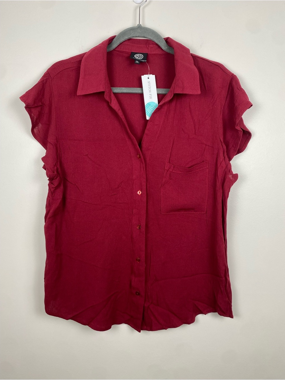 NWT Bobeau Kila Flutter Sleeve Blouse - Red XL